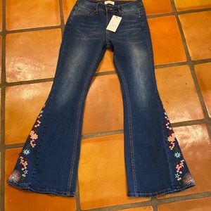 High Waisted Flare Embroidered Jean